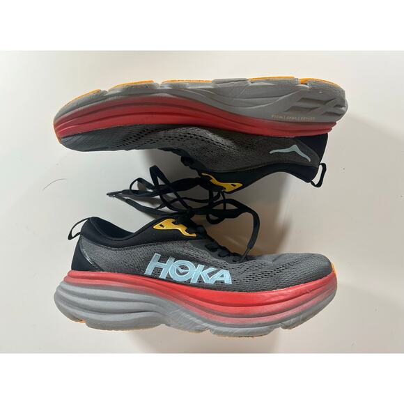 Hoka One One Bondi 8 Shoes Men 9.5 D Gray Black Red Running Sneakers Athletic - Picture 5 of 11